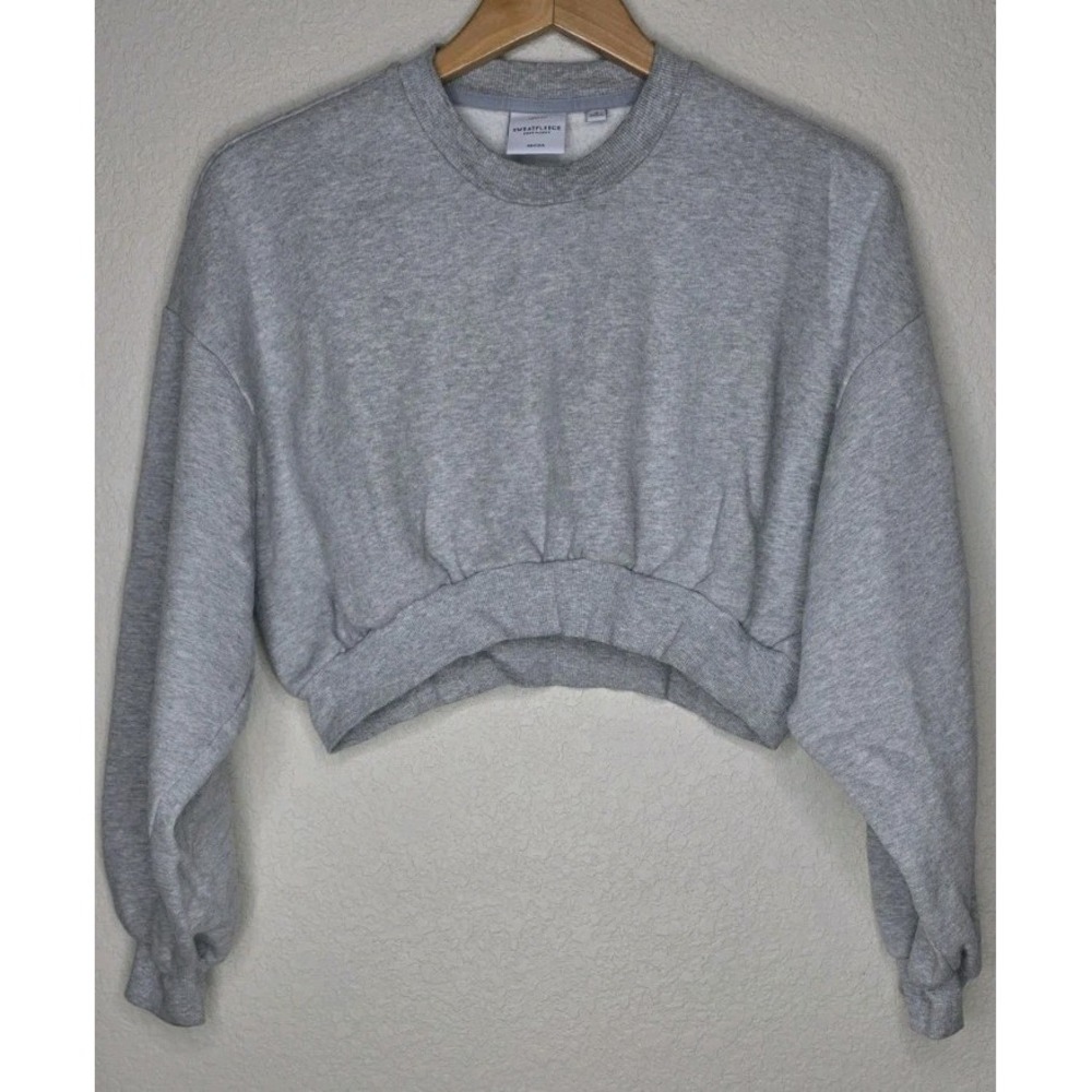 New Aritzia Cozy Sweatfleece Perfect Crew Sweatshirt Women 2 Mega Fit Crop Gray